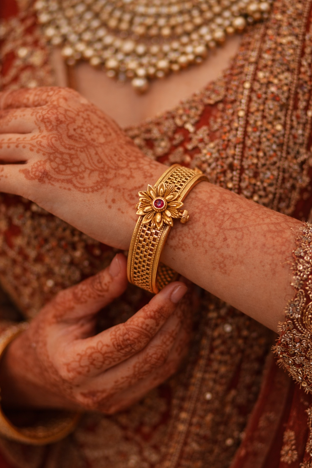 Gold-Plated Floral Openable Silver Bangle – 92.5 Sterling Silver | Jugni