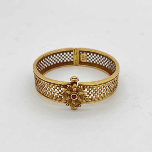 Gold-Plated Floral Openable Silver Bangle – 92.5 Sterling Silver | Jugni