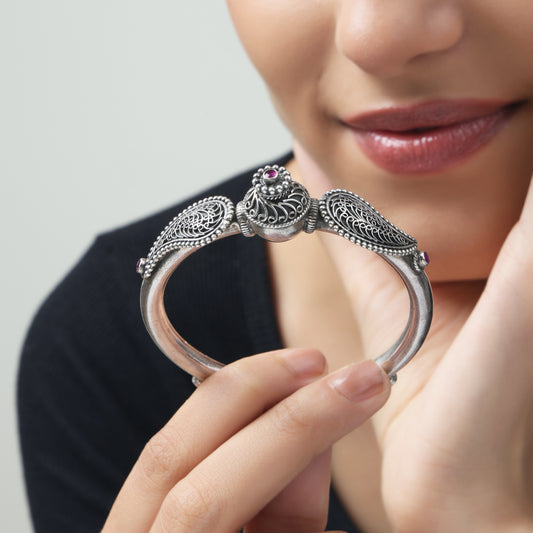 Handcrafted Oxidised Silver Openable Bangle – Ethnic & Festive Wear