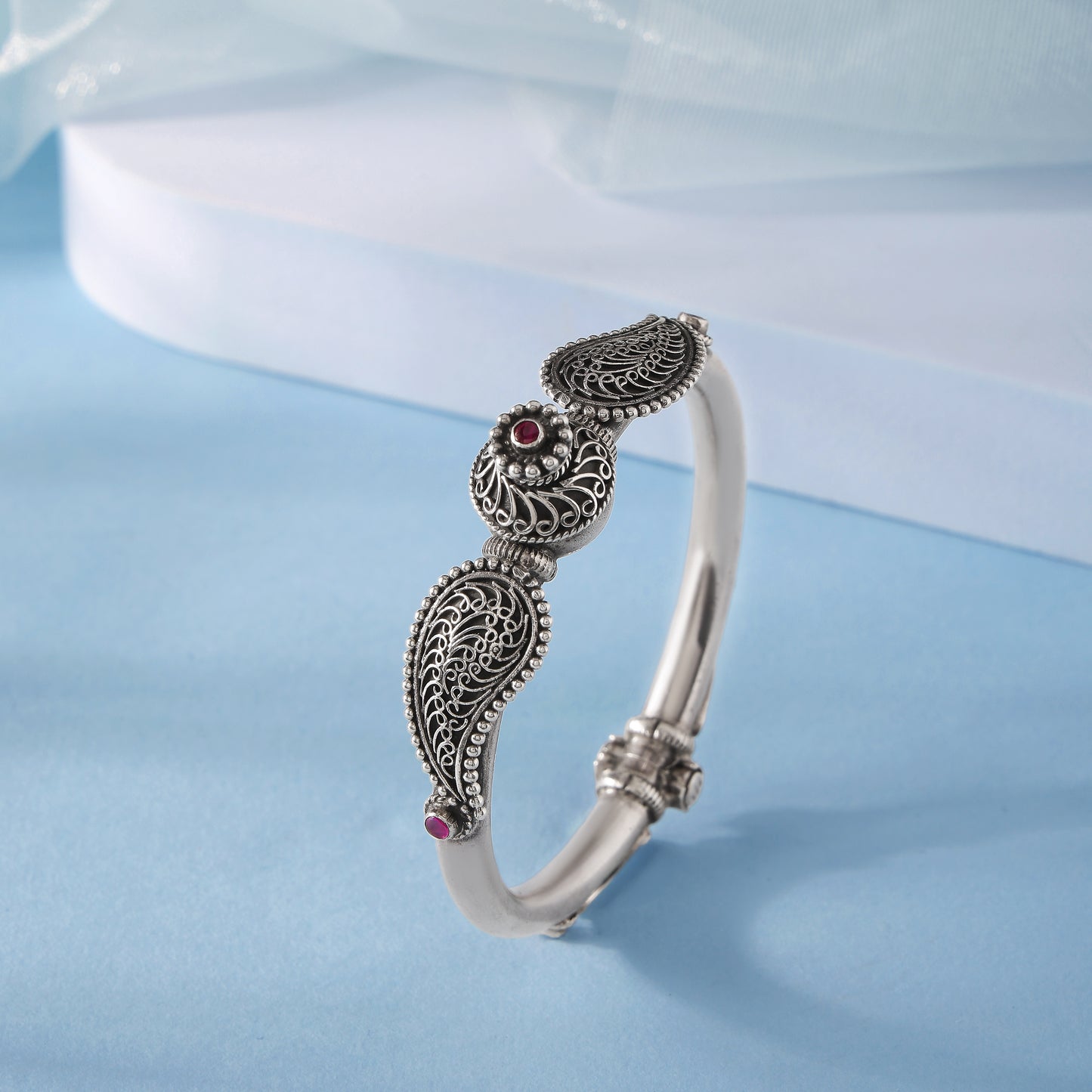Handcrafted Oxidised Silver Openable Bangle – Ethnic & Festive Wear