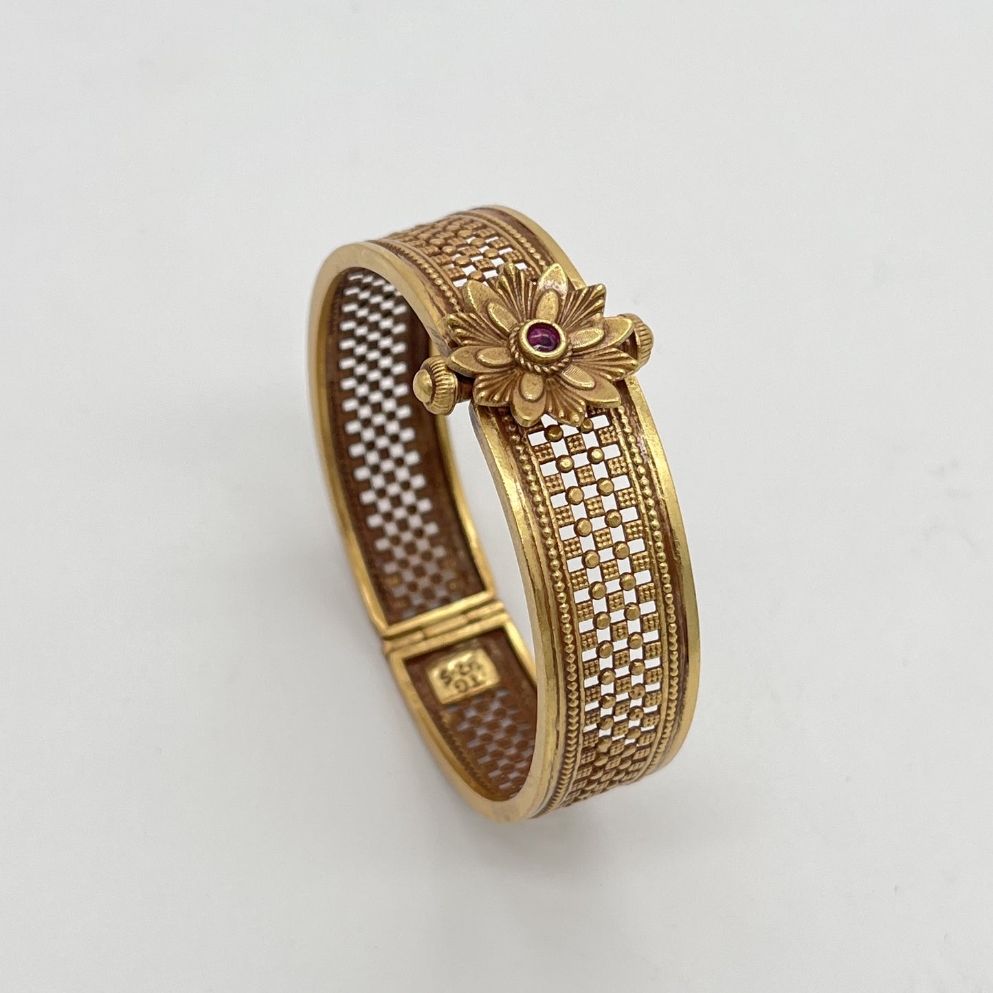 Gold-Plated Floral Openable Silver Bangle – 92.5 Sterling Silver | Jugni