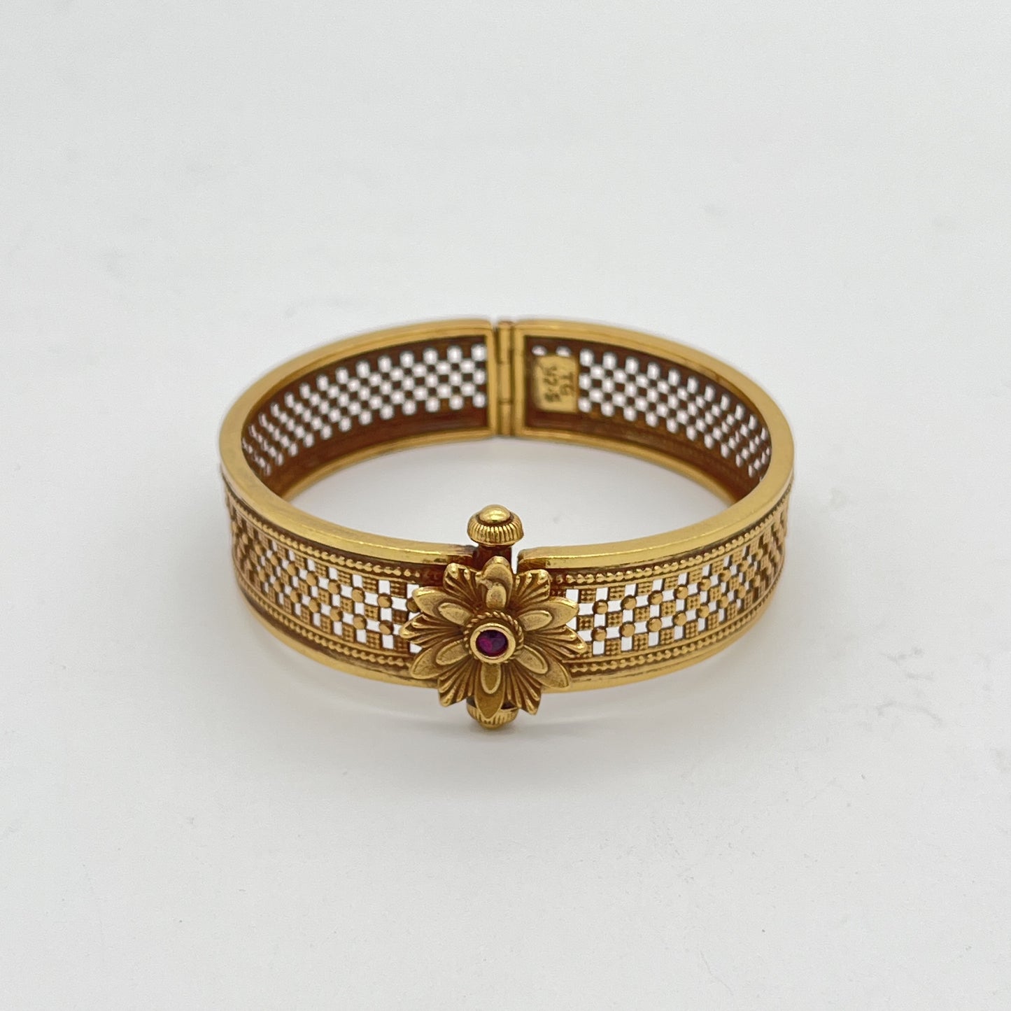 Gold-Plated Floral Openable Silver Bangle – 92.5 Sterling Silver | Jugni