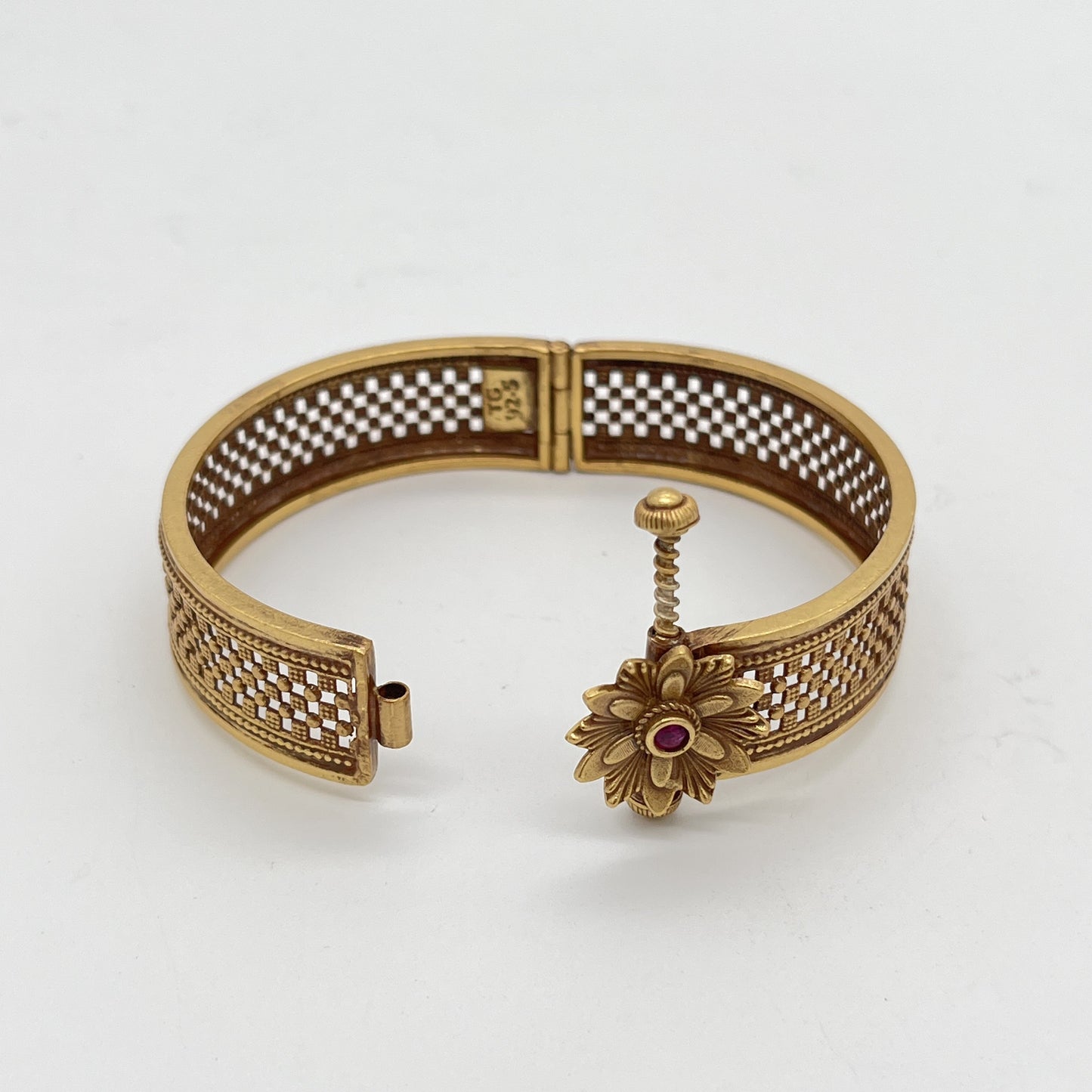 Gold-Plated Floral Openable Silver Bangle – 92.5 Sterling Silver | Jugni