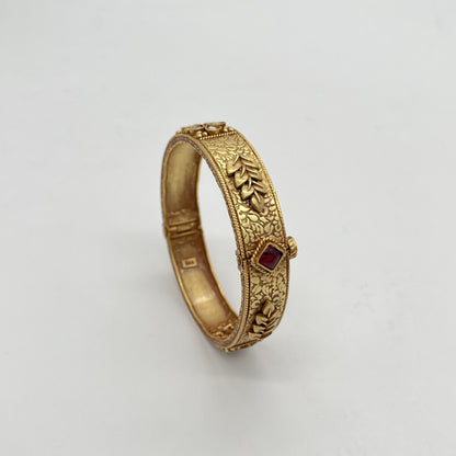 Royal Gold-Plated Floral Silver Bangle Set (Pair) – 92.5 Sterling Silver | Jugni