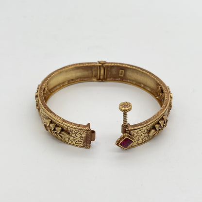 Royal Gold-Plated Floral Silver Bangle Set (Pair) – 92.5 Sterling Silver | Jugni