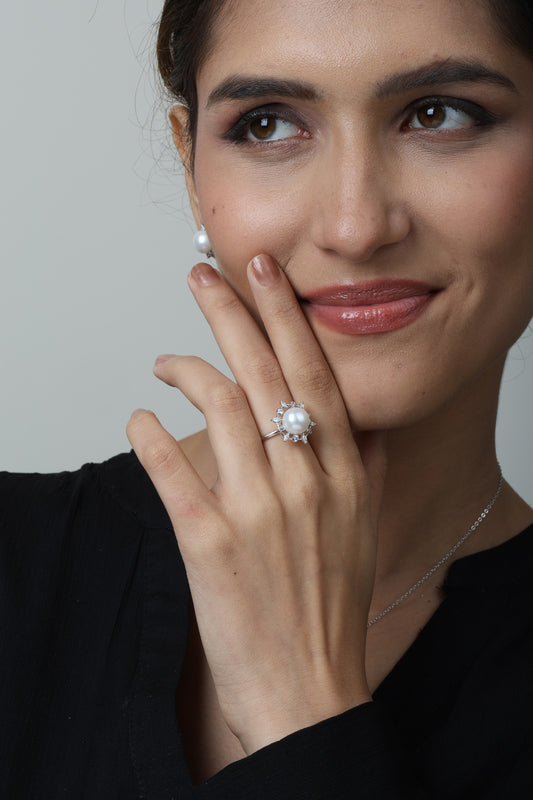Silver Pearl Ring for beautiful girl